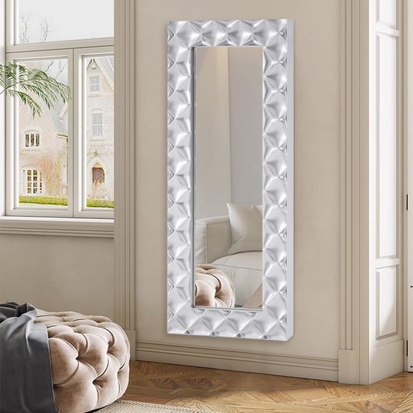 Grand miroir mural rectangulaire moderne sur toute la longueur, 20x47 pouces, décoration artistique avec cadre argenté 3D