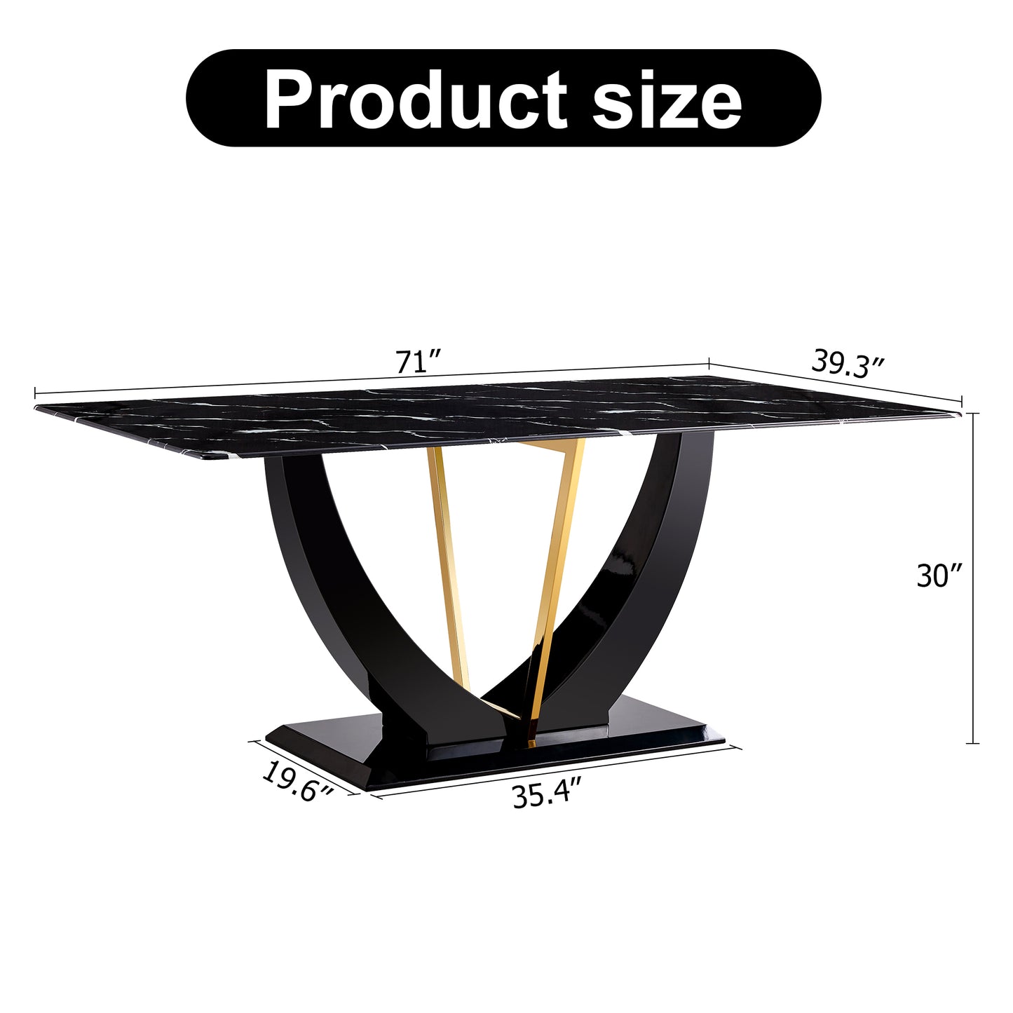 Stylish Rectangular Dining Table with Luxurious Black Imitation Marble Texture - Versatile Desk for Home