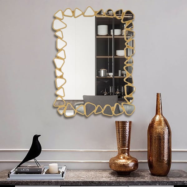 31.5" x 23.6" Modern Large Gold Rectangle Irregular Pebble Wall Mirror Decor Living Room