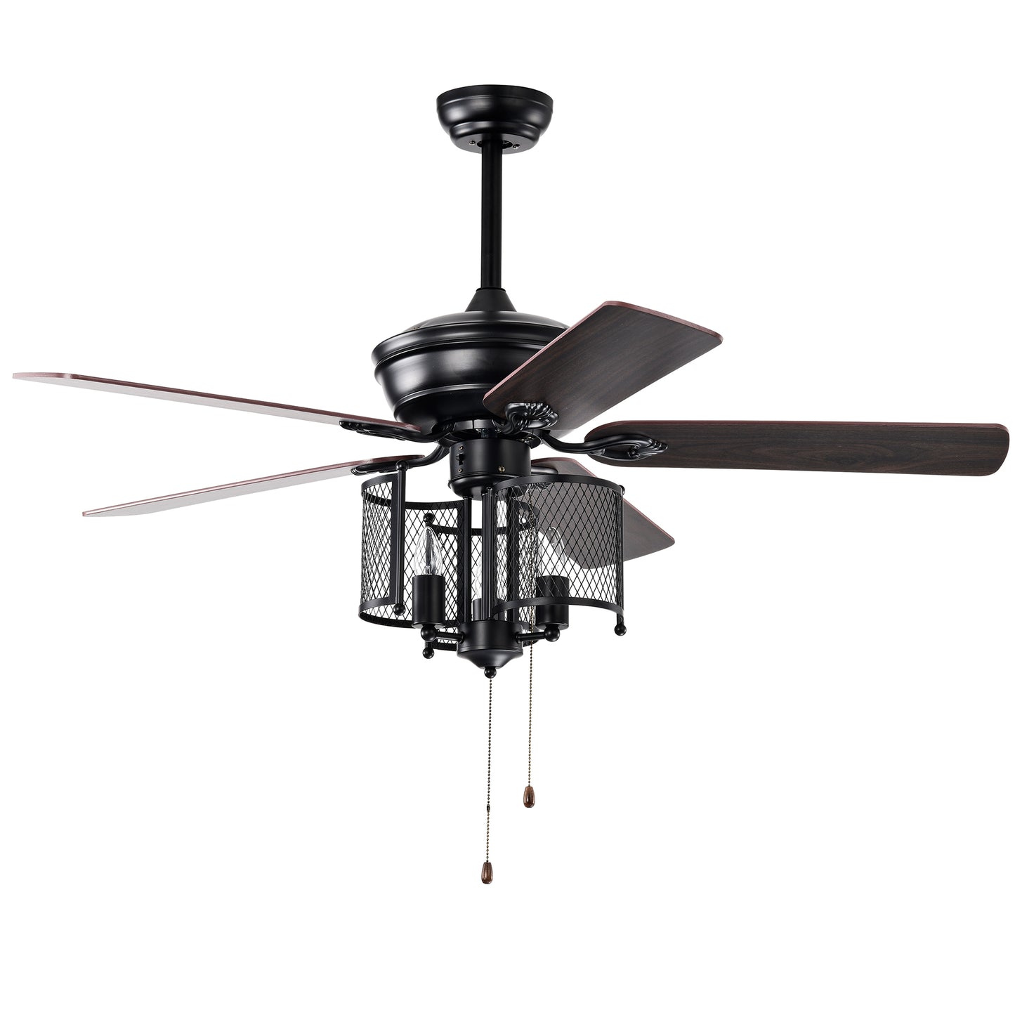 Farmhouse Ceiling Fan 52" with Dual Finish Blades - Matte Black, Hand Pull Chain for Indoor Use