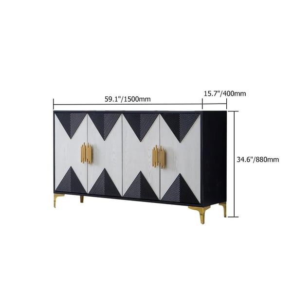 Modern Sideboard Buffet 4 Doors and 6 Shelves Accent Cabinet Gold Finish in Large