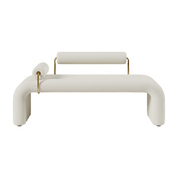 Modern White&Green&Brown Line Tufted Bench Velvet Upholstered Entryway Bench in Gold Finish#White