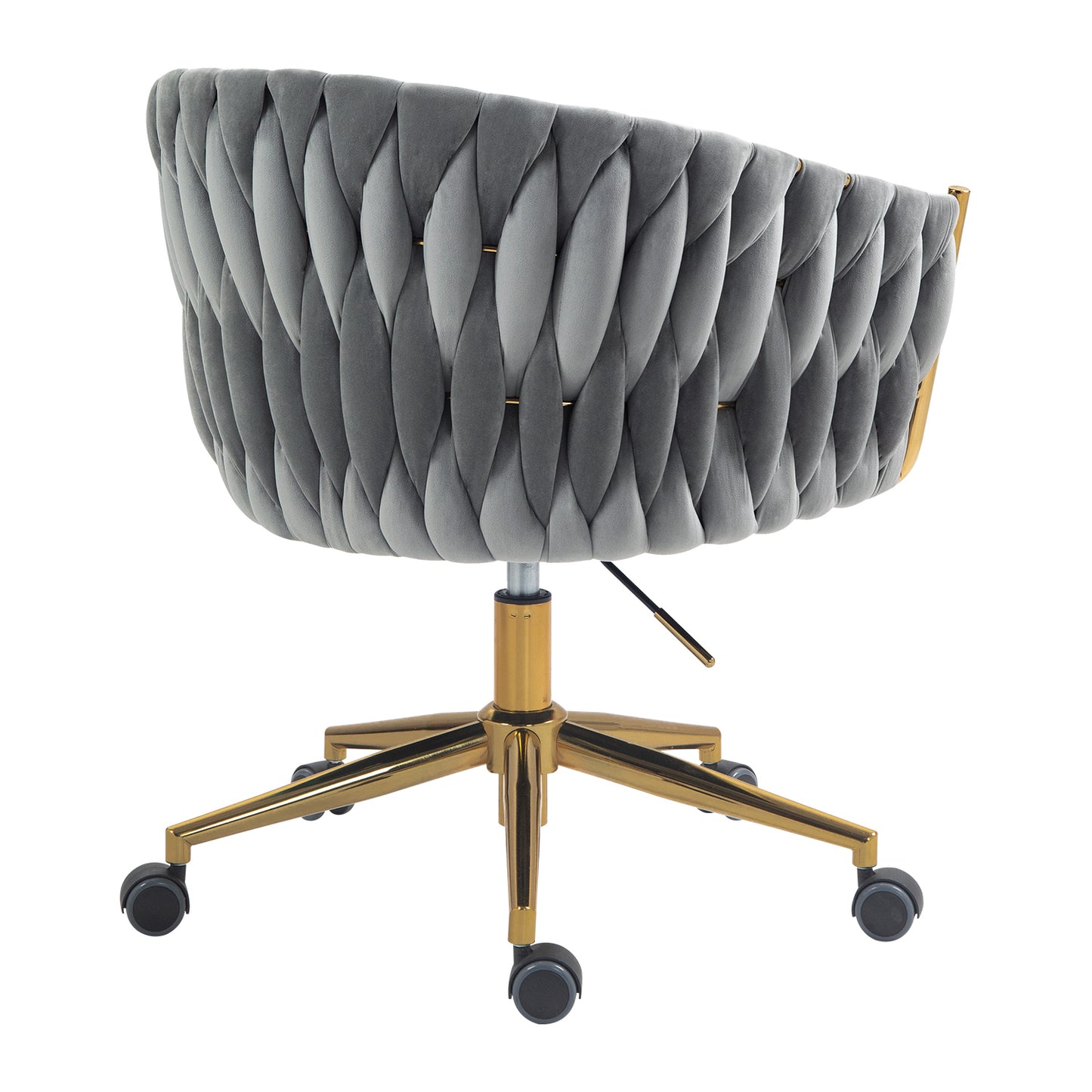 Design moderne, le dossier est une chaise de bureau tissée à la main, des chaises de coiffeuse avec roulettes, réglable en hauteur, pivotant à 360° pour la chambre à coucher, le salon (GRIS)