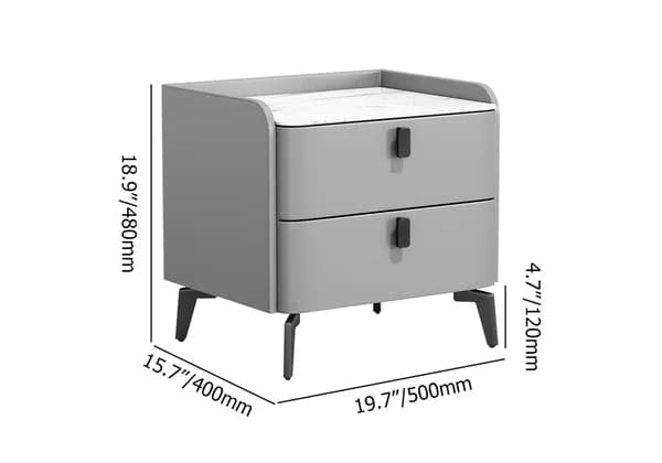 Gray Modern Luxury 2 Drawers Bedroom Nightstand Sintered Stone Bedside Table