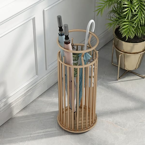 8.7"Dia Chic Golden "Marble Pillar" Style Umbrella Stand in Metal