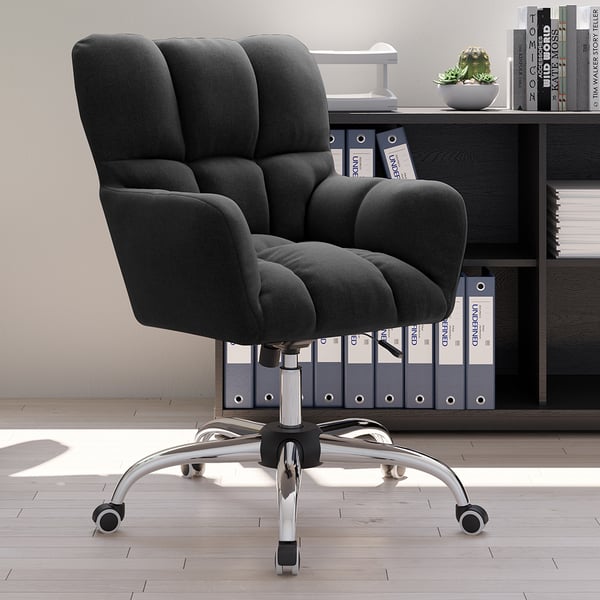 Modern Office Chair Upholstered Cotton & Linen Swivel Task Chair Height Adjustable