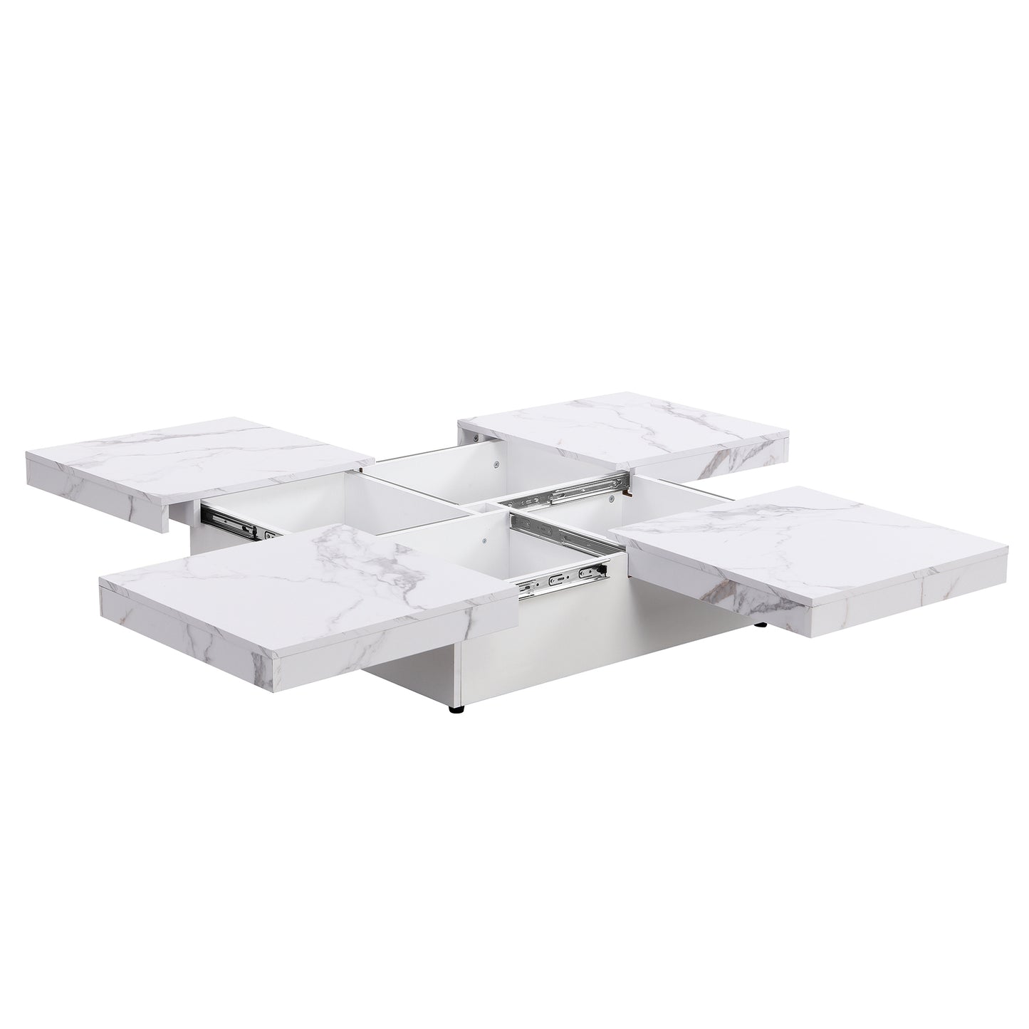 Square Marble Veneer Coffee Table Sliding Top with Storage in White 39.4''