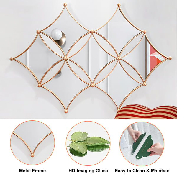 Luxury Gold Metal Wall Mirror Geometric Rhombus Home Decor