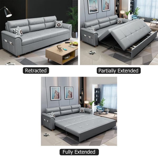 74 Inches Light Gray Full Sleeper Convertible Sofa with Storage & Pockets Sofa Bed