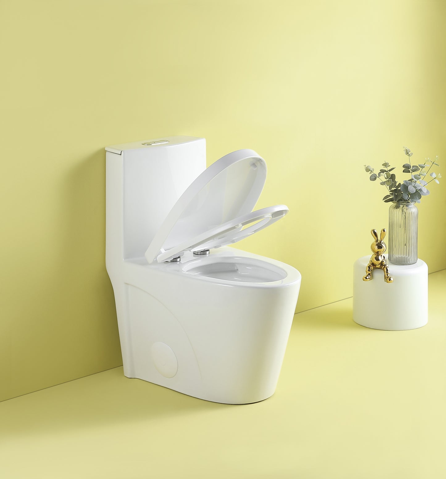 High-Efficiency 1.1/1.6 GPF Dual Flush One-Piece Toilet – Elongated Bowl with Soft Close Seat in Glossy White