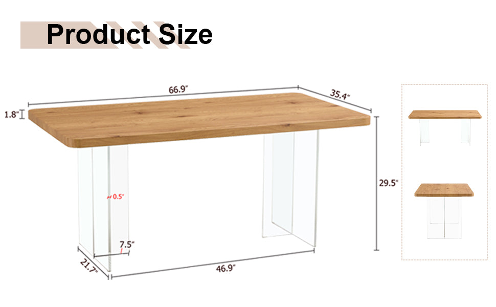 Elegant Minimalist Wooden Table with Acrylic Base - Ideal for Dining Rooms and Offices