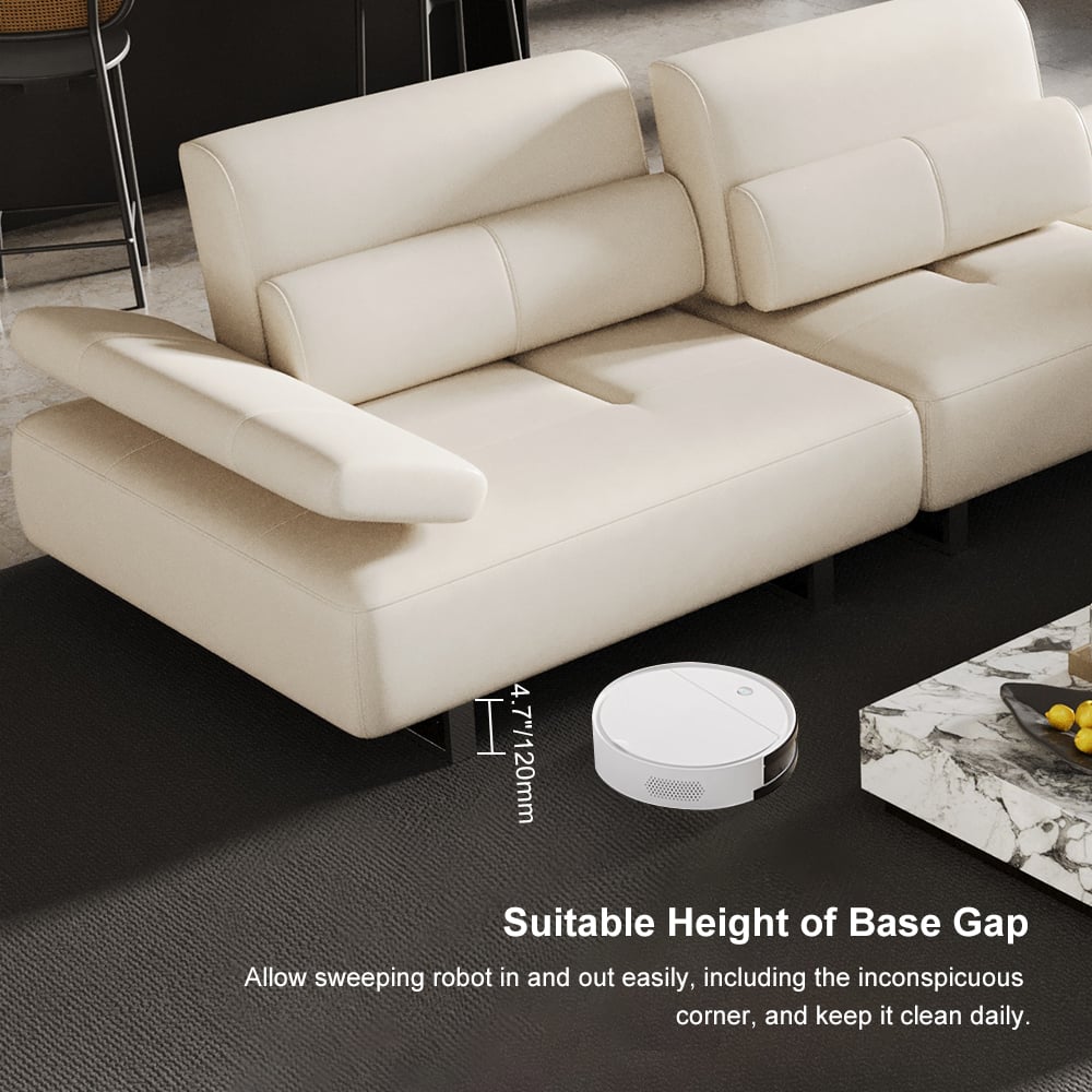 134.6" White Leather Lounge Deep Seat Sectional Sofa with Adjustable Armrest & Backrest