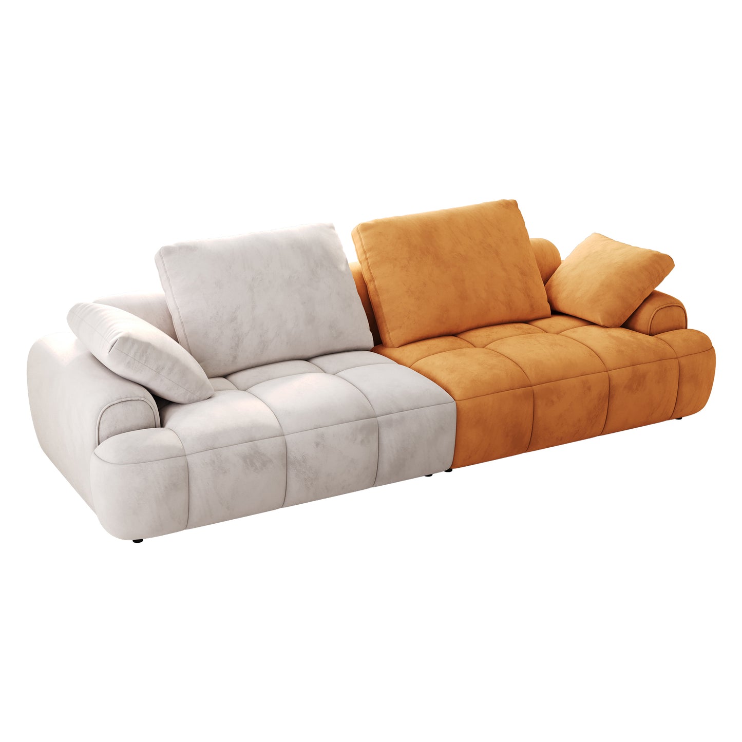 Canapé deux places de grande taille de 86,6 pouces, rembourré moderne, beige associé à un tissu en daim jaune