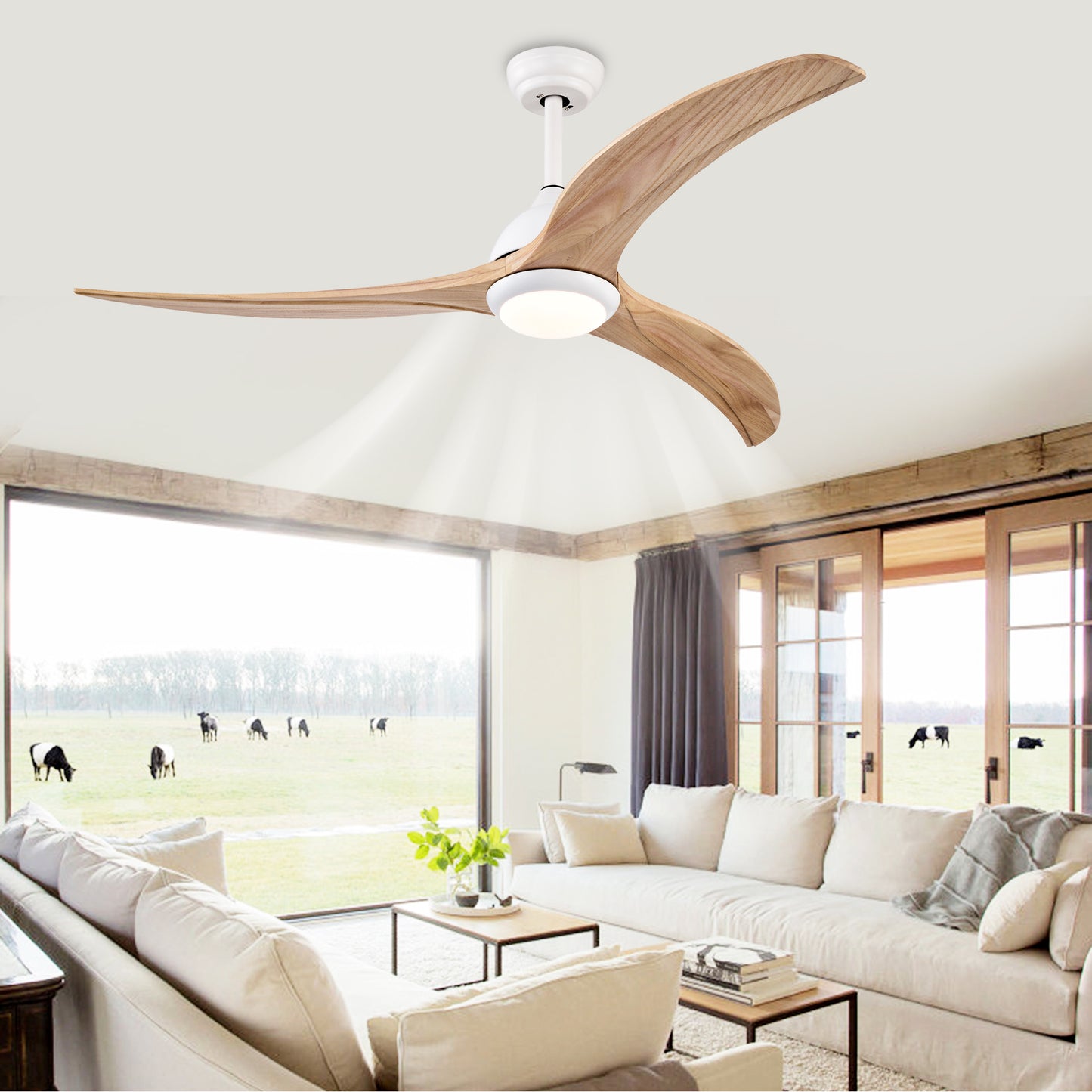 52" Matte White Ceiling Fan with Light & Remote Control - Noiseless Reversible Motor for Indoor/Outdoor Use