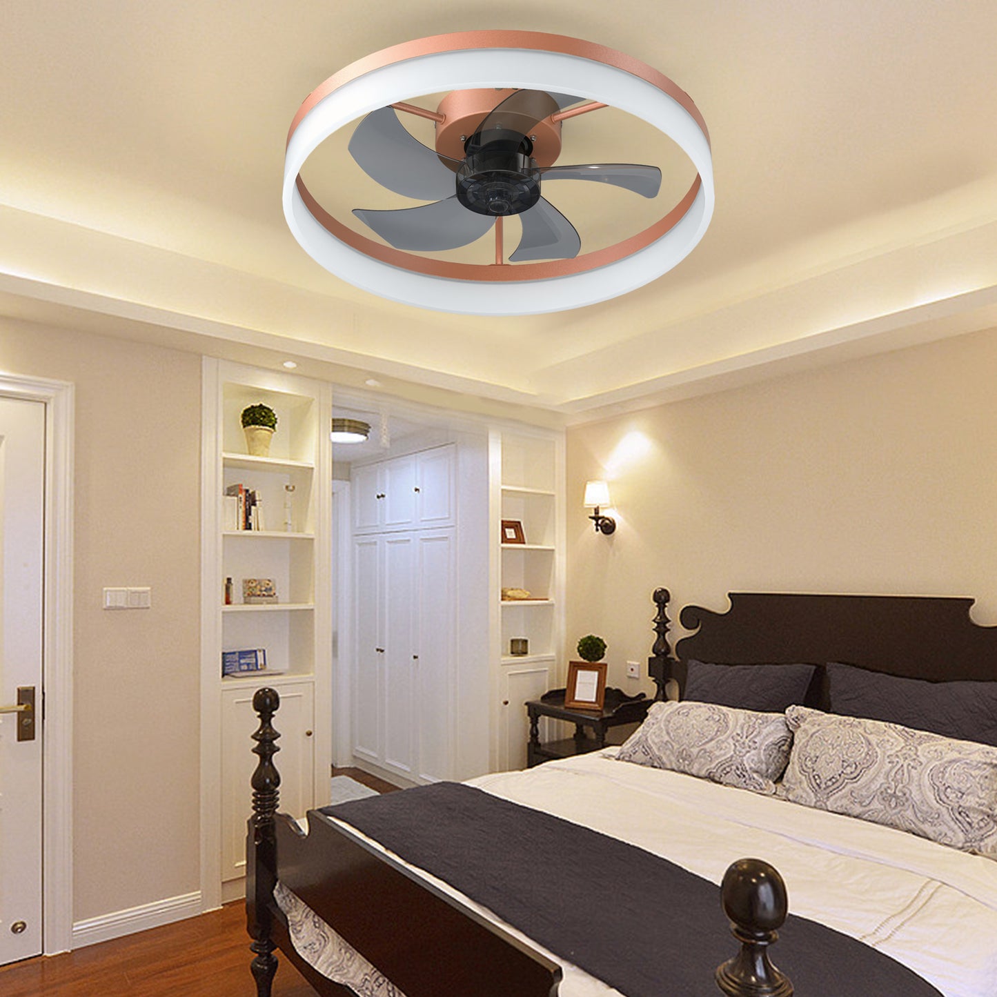 Sleek Rose Gold Ceiling Fan with Dimmable LED Lights - Embedded Installation for a Modern Look