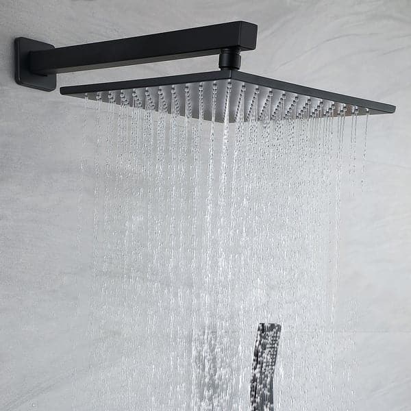 10 Inch Wall-Mounted Square Rain Shower System with Waterfall Tub Spout in Matte Black