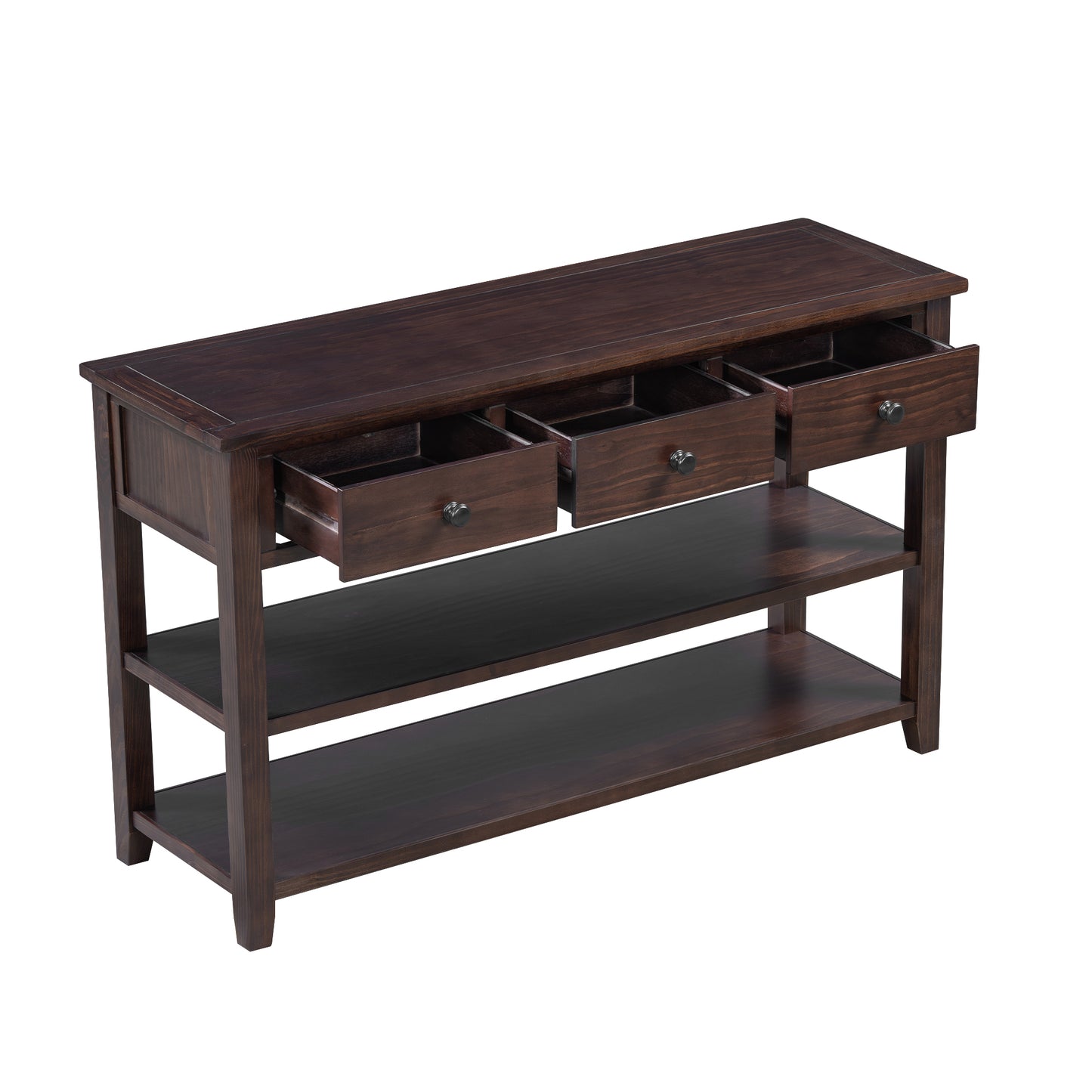 TREXM Retro Design Console Table with Two Open Shelves, Pine Solid Wood Frame and Legs for Living Room (Espresso)