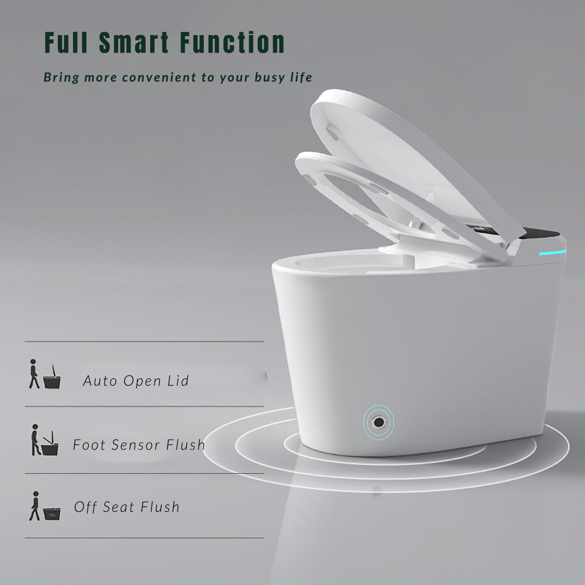 Modern Smart Toilet with Bidet Seat Built-in, Intelligent Toilet  Auto Open/Close Seat, Foot Sensor, LED Display,Night Light, Warm Water & Dryer,White