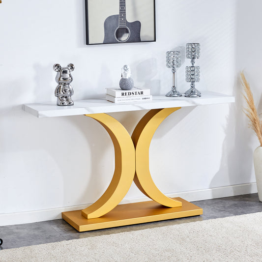 Chic Minimalist Foyer Table with White Surface and Gold Base - Ideal for Entryways