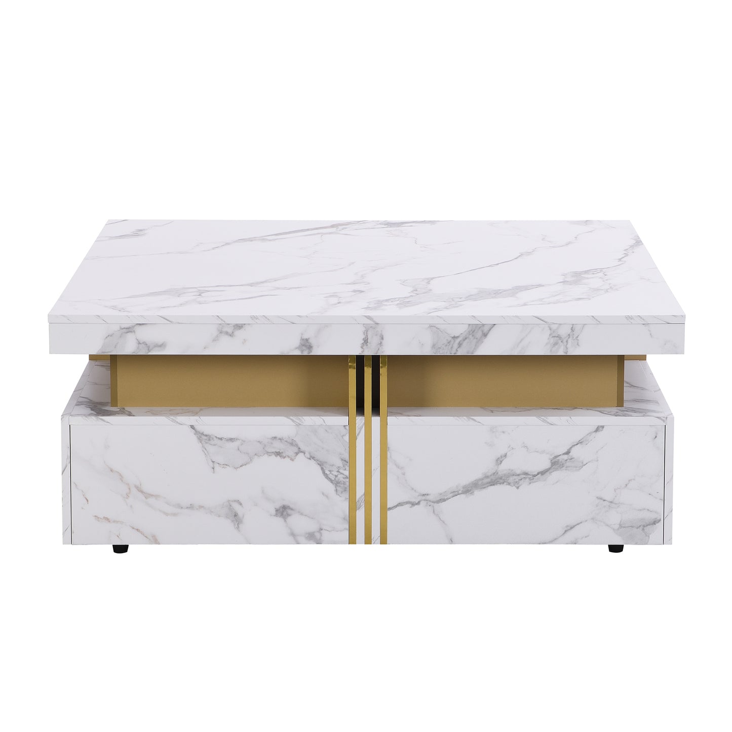 Modern White Square Storage Coffee Table with 4 Drawers