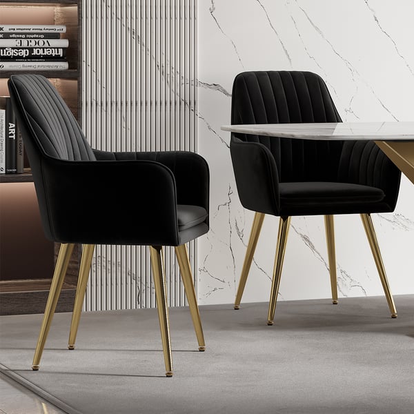 Modern Dining Chair Black Velvet Upholstered Dining Chairs With Arms (Set of 2)