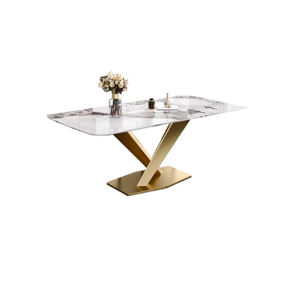 Table de salle à manger blanche moderne de 78,7 po, plateau rectangulaire en pierre frittée, base en X