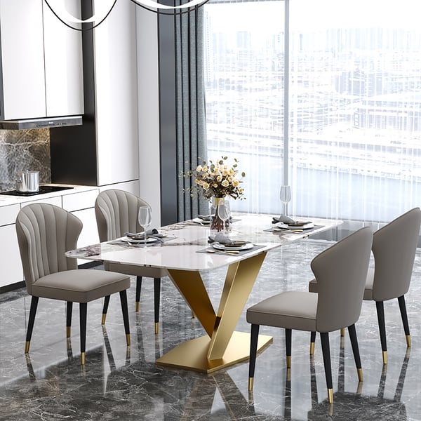 Table de salle à manger blanche moderne de 78,7 po, plateau rectangulaire en pierre frittée, base en X