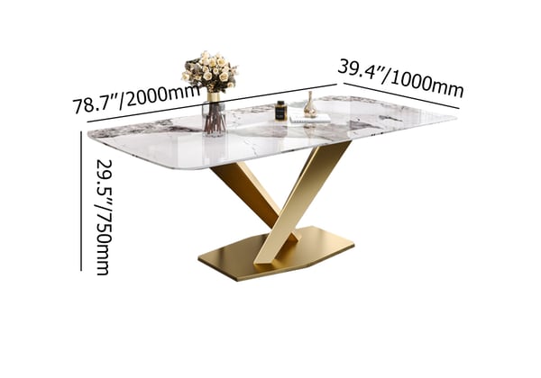 Table de salle à manger blanche moderne de 78,7 po, plateau rectangulaire en pierre frittée, base en X