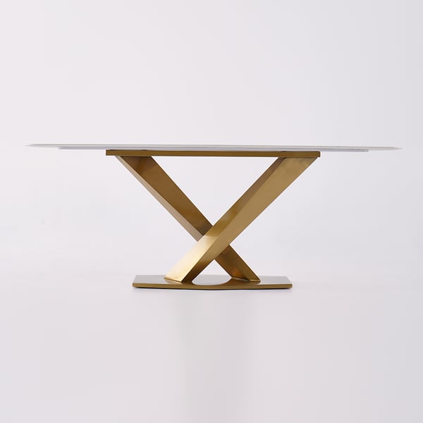 Table de salle à manger blanche moderne de 78,7 po, plateau rectangulaire en pierre frittée, base en X