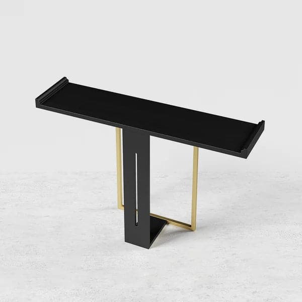 39" Narrow Console Table for Entryway Foyer Black Solid Wood & Gold Metal in Large