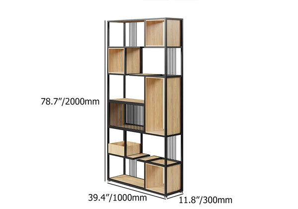 Modern Black Steel Geometric Bookcase 6-Tier Bookshelf Wooden Tall Book Shelf#B