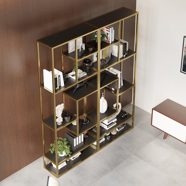 78" Modern Black & Gold Etagere Bookshelf Display 8-Shelf Tall Book Shelf Rich Storage