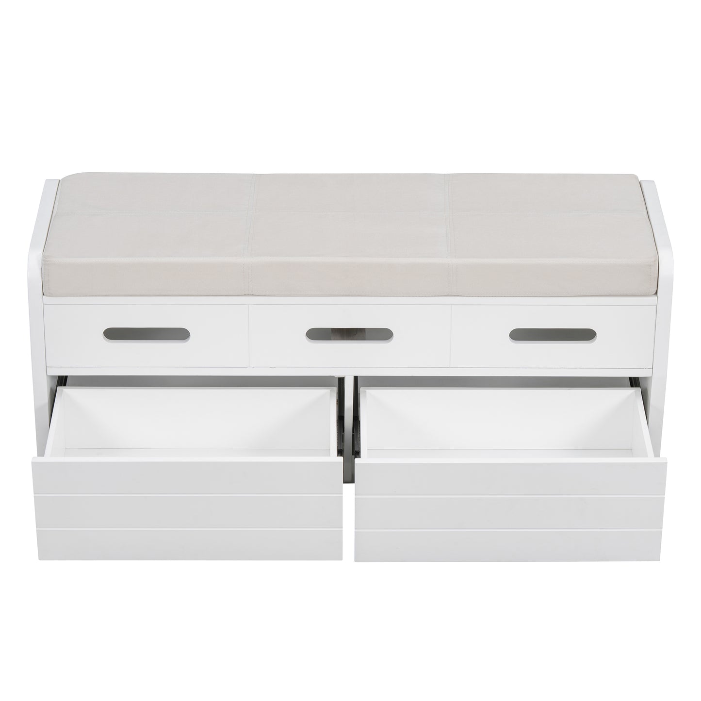 TREXM Rustic Storage Bench with 2 Drawers, Hidden Storage Space, and 3 False Drawers at the Top, Shoe Bench for Living Room, Entryway  (White)