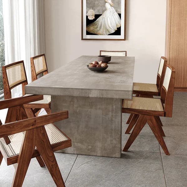 79 Inch Farmhouse Concrete Gray Wooden Dining Table for 8 Person Double Pedestal