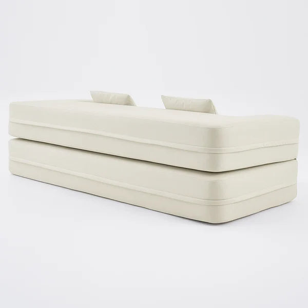 79 Inches Beige Modern Folding Sofa Bed Leath-Aire Upholstered Full Sleeper