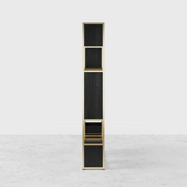 Modern Black Steel Geometric Bookcase 6-Tier Bookshelf Wooden Tall Book Shelf#A