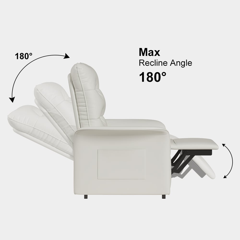 Modern White Leather Power Recliner High Back Sleeper Chair with Side Pocket