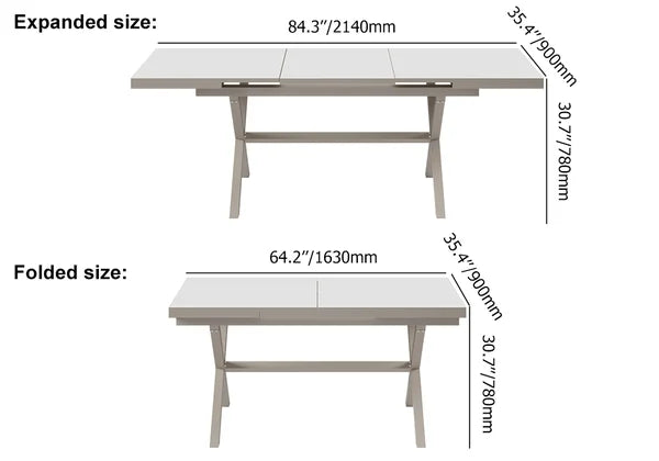 7 Pieces Aluminum Outdoor Dining Set with Extendable Ceramic Table and Woven Armchair#White