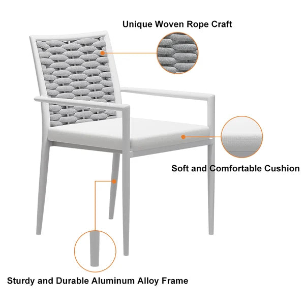 Ensemble de salle à manger de patio extérieur 7 pièces, table extensible en aluminium et en bois et chaises en corde tissée