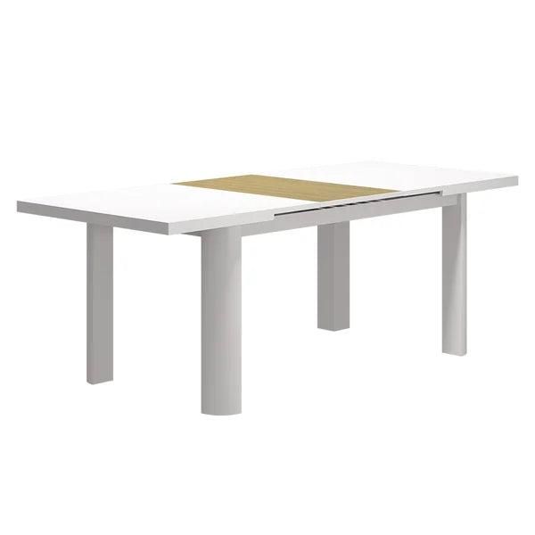 Ensemble de salle à manger de patio extérieur 7 pièces, table extensible en aluminium et en bois et chaises en corde tissée