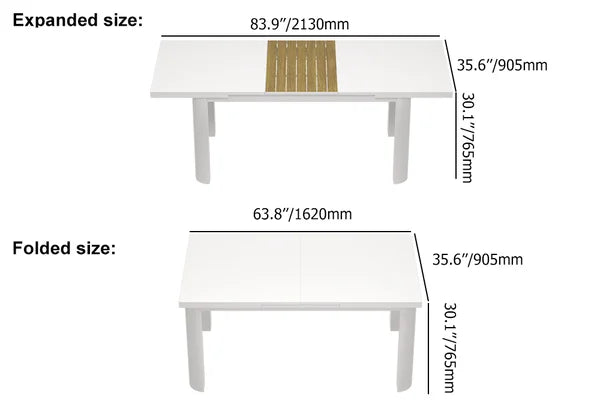 Ensemble de salle à manger de patio extérieur 7 pièces, table extensible en aluminium et en bois et chaises en corde tissée