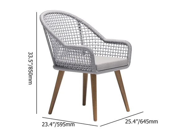 Ensemble de salle à manger d'extérieur rond en teck, 7 pièces, avec table grise, fauteuil tissé, pour 6 personnes