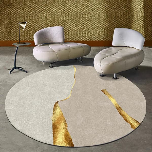 Tapis circulaire moderne, créatif et léger de luxe kaki et doré, 7' x 7', tapis en nylon