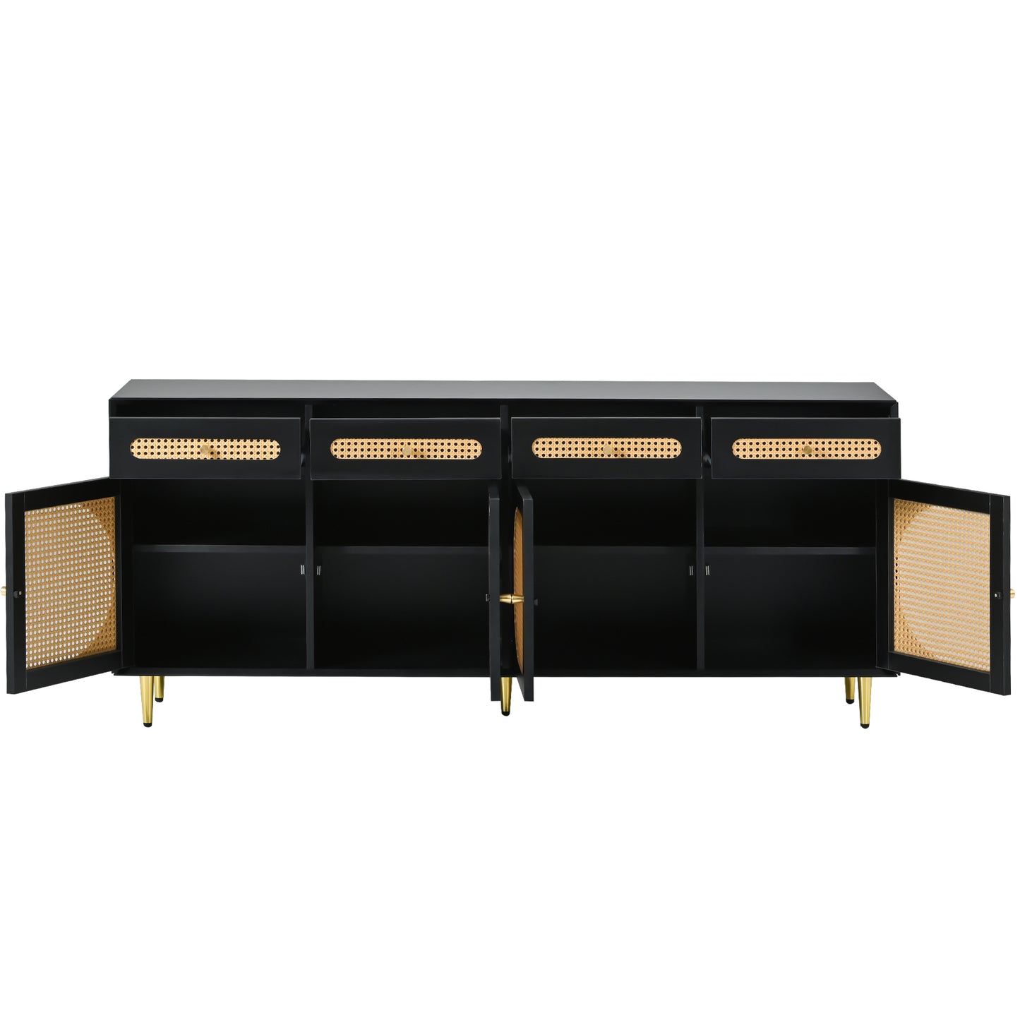 U-Can Meuble TV avec porte en rotin, table console multimédia tissée avec étagères réglables pour téléviseurs jusqu'à 65", buffet de rangement pour salon