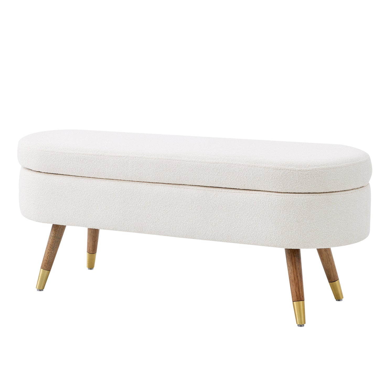 Storage bench Upholstered Boucle Ottoman with Golden Metal Legs End of Bed bench for Bedroom, Living Room, Entryway,Bed Side(Ivory)