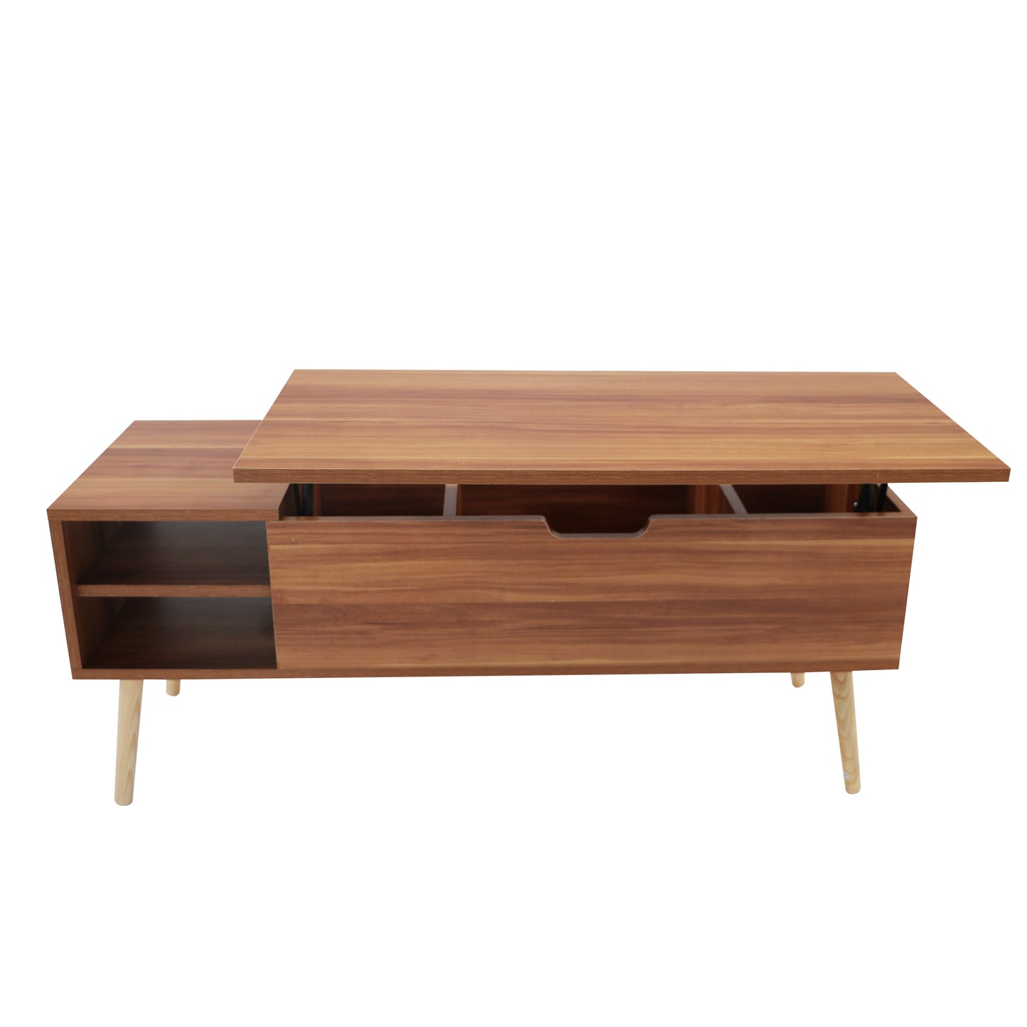 Table d'ordinateur à assemblage rapide avec couleur grain de bois, meubles d'accent, décoration d'intérieur, étagère de rangement ouverte, table basse de rangement avec compartiment caché et étagère de rangement réglable, plateau relevable pour le salon