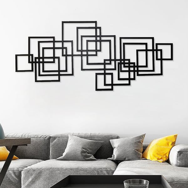 47.2" Modern Rectangle Black Wall Decor Minimalist Metal Geometric Art for Living Room