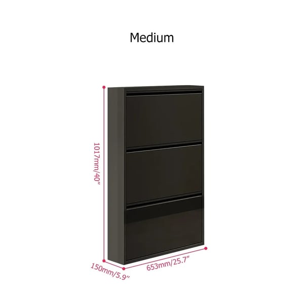 Black Narrow Shoe Storage Cabinet Wall Mounted in Medium