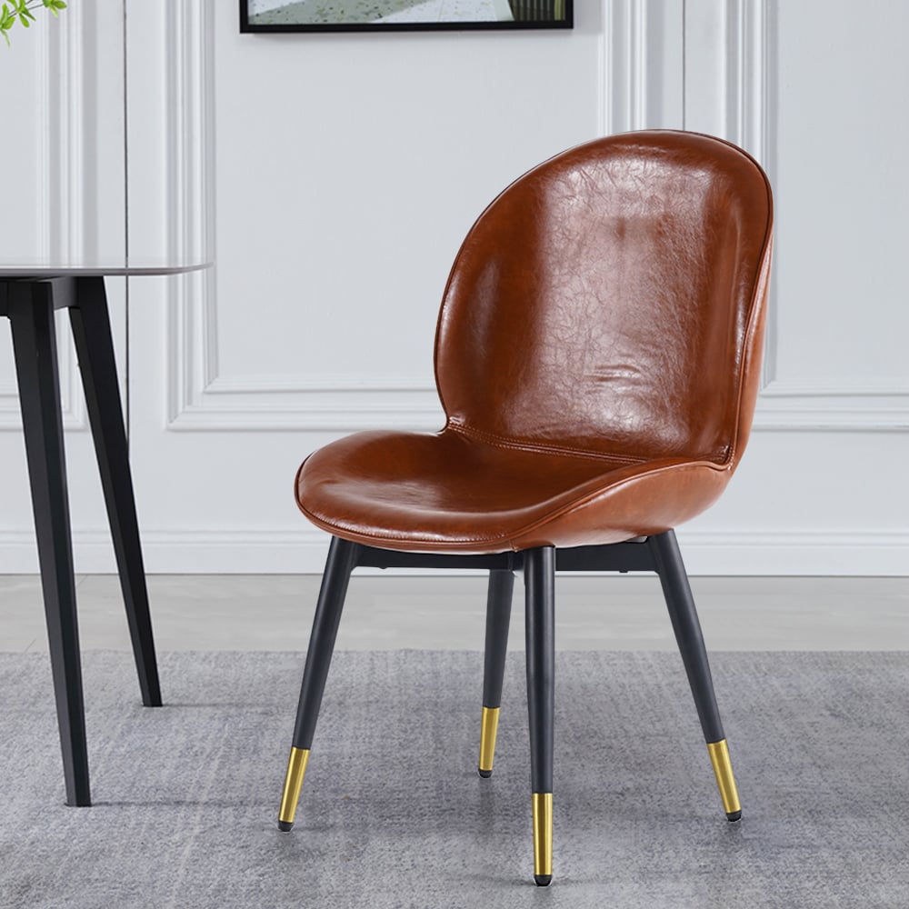 Modern PU Leather Dining Chairs (Set of 2) Full Back with Metal Legs