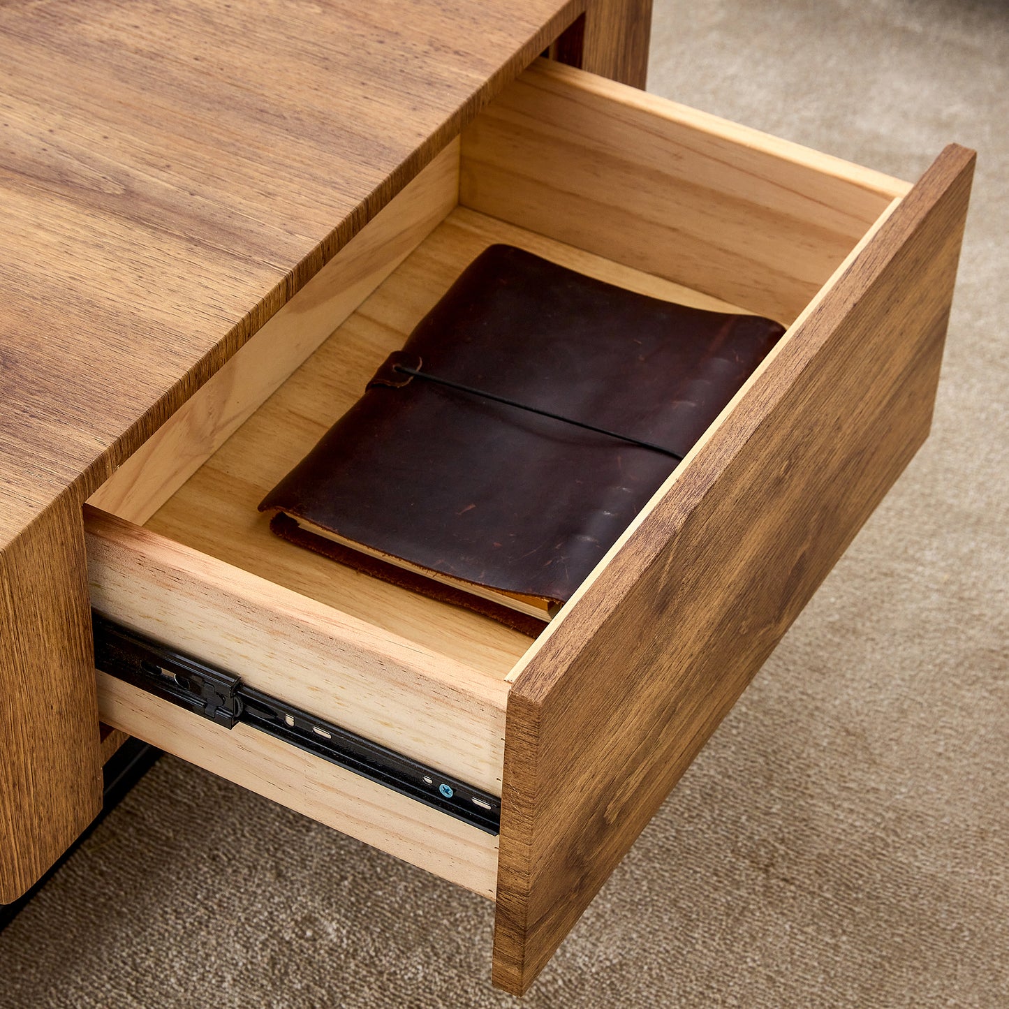 Space-Saving Coffee Table: Vintage MDF with Solid Wood Storage Drawers